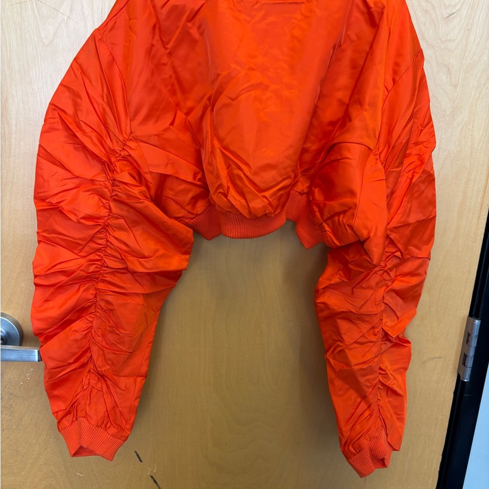 AKIRA Bold Orange Cropped Bomber Jacket - Picture 3 of 3